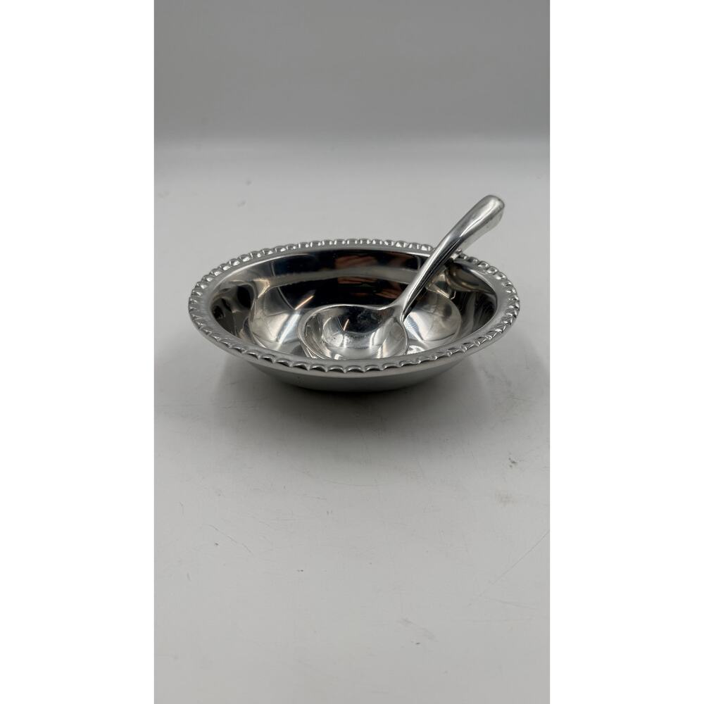 Vintage Mexican Hand-Crafted Polished Cast Aluminum Sauce  Bowl & Spoon